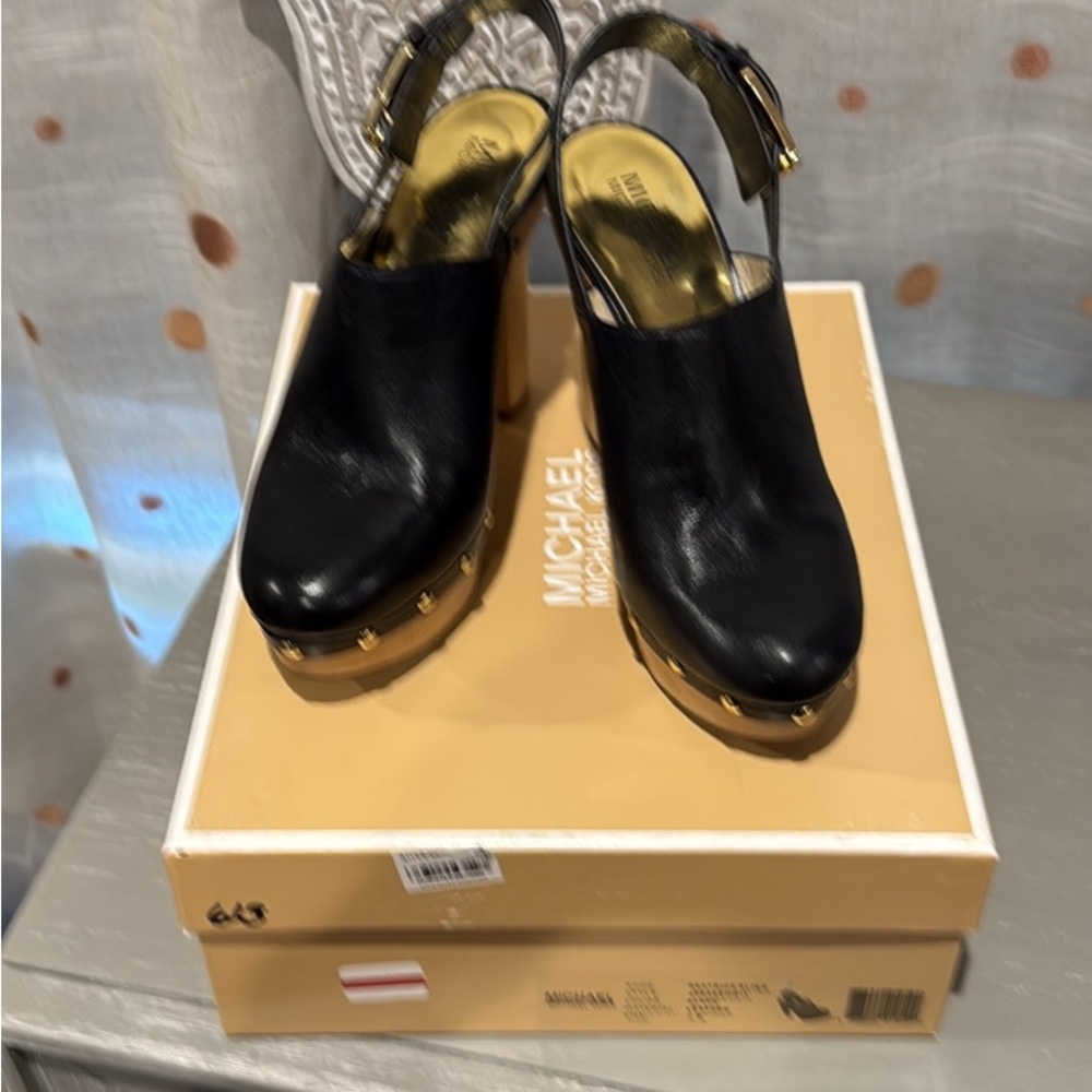 Michael Kors Black and Gold Mules